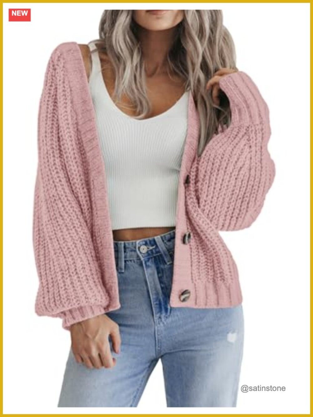 Chunky Knit Cardigan Sweater Women V-Neck Button Down Fall Winter